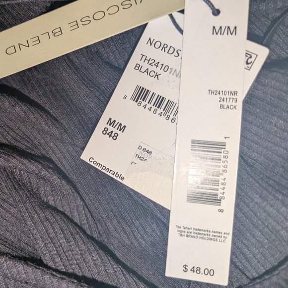 NWT Tahari Black Ribbed Womens Top viscose with stretch Size M - Picture 4 of 4